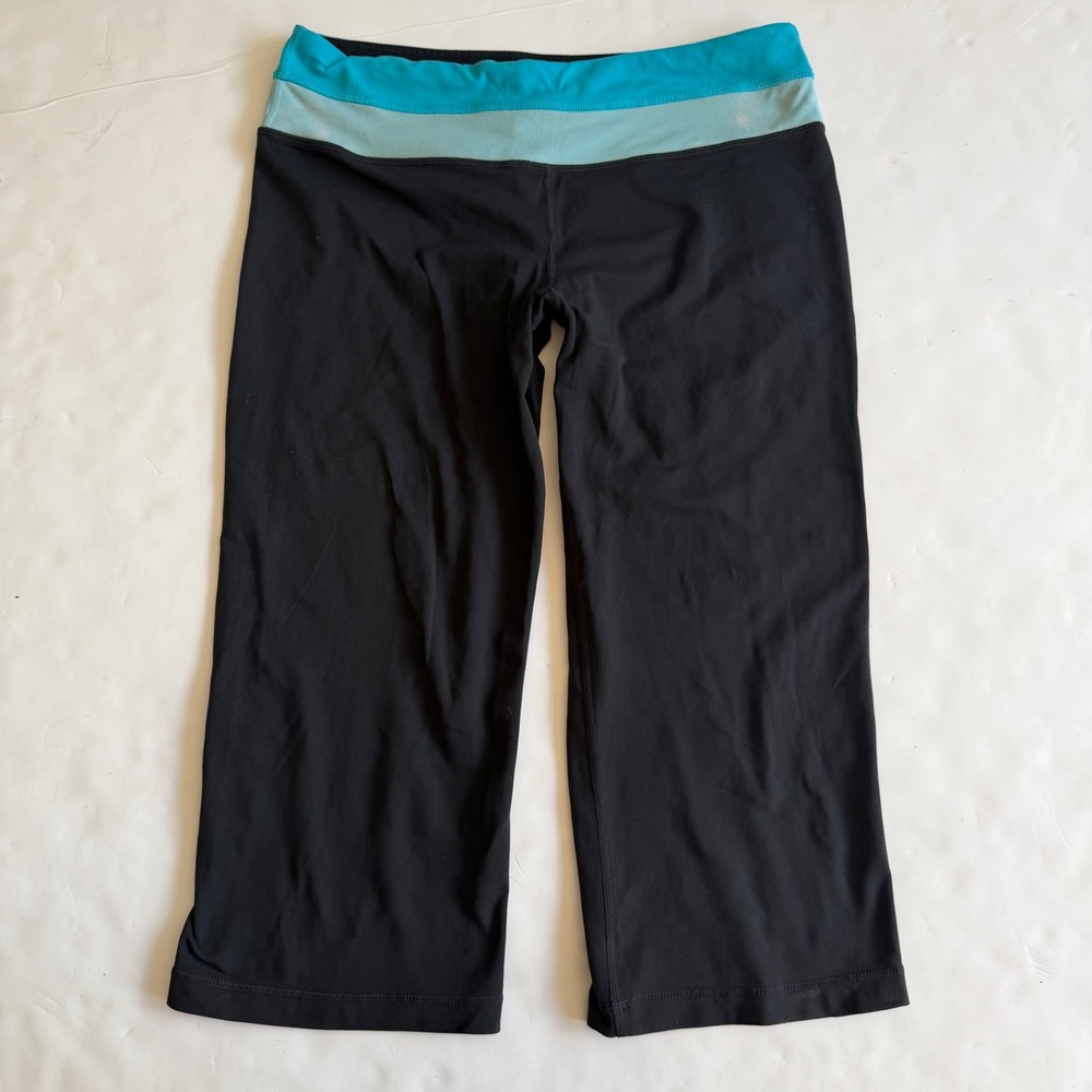 Y2K Athleisure Teal Aqua Black Colorblock Lowrise Wide leg Capri Yoga pants M